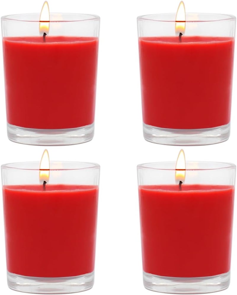 BERYSCEN Set of 4 Red Votive Candles, Clear Glass Filled Unscented Soy Wax Candle for Home Décor Weddings Spa Holidays Party and DIY - Image 1